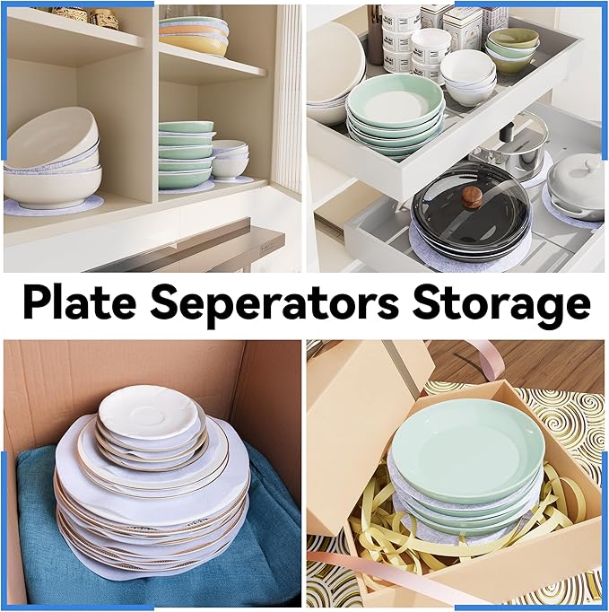 Imncya Separators Storage for Plates, Set of 90 and 3 Sizes, Protective Stacking Separators for Fine China, Dinner Plates, Cups & Saucers（White）