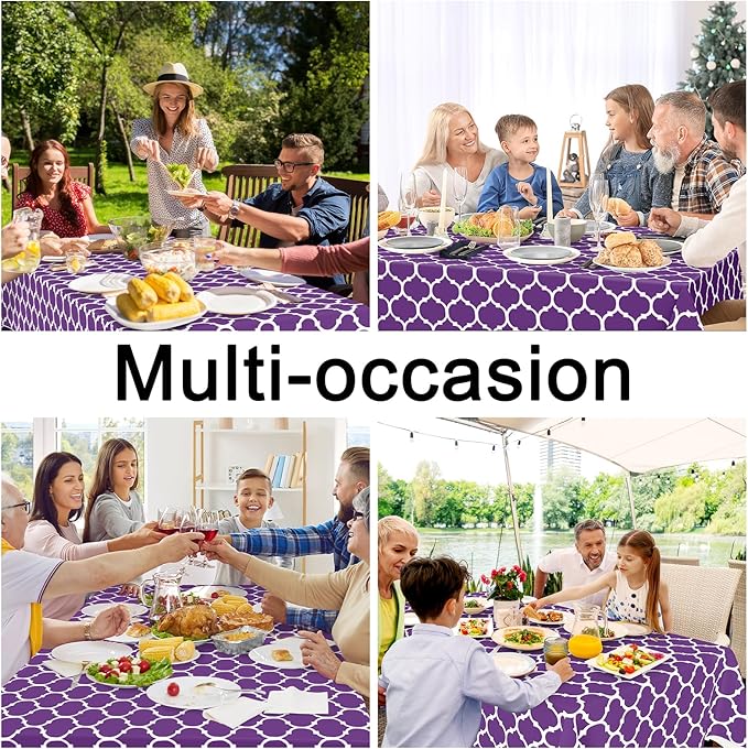 Smiry Rectangle Table Cloth, Waterproof Vinyl Tablecloth with Flannel Backing for Rectangle Tables, Wipeable Spillproof Plastic Tablecloths for Dining, Camping, Indoor and Outdoor (52"x70", Purple)