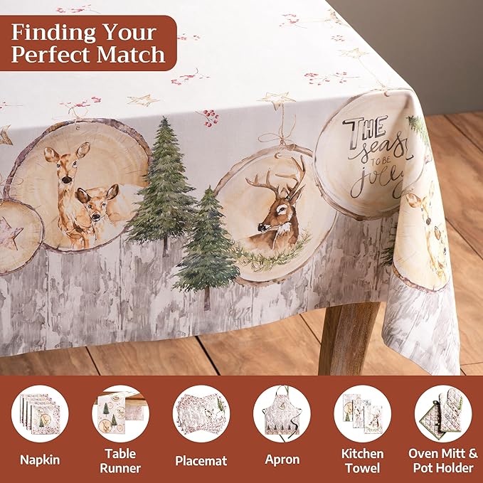 Maison d' Hermine Table Cloth Rectangle Table 100% Cotton 70 x 108 Inches Fall Tablecloth Reusable Everyday Use for Thanksgiving Christmas Decorations Dining Farmhouse Party (Mountain Life)