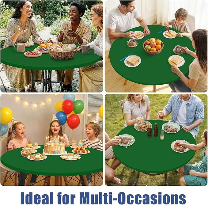 Round Spandex Tablecloth, Elastic Fitted Waterproof Tablecloths for 45"-56" Tables, Stretch Washable Picnic Table Cover for Camping, Dining, Indoor and Outdoor, Emerald Green