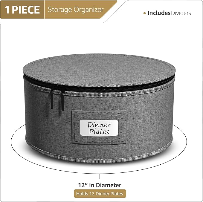 Sorbus China Storage Containers – Dinnerware Organizer for Dinner Plates with Lid (Holds Service for 12) with Felt Protectors – 12" x 6.25"