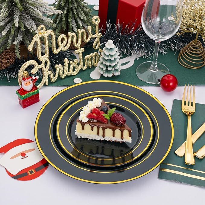 NOCCUR 200PCS Green Plastic Plates for 100 Guests - Include 100PCS 10" Dinner/ 100PCS 7" Dessert Disposable Plates Heavy Duty - Ideal for Party/Wedding