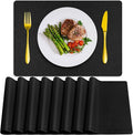 Placemats Set of 8, Washable Heat Resistant Table Placemats Wipeable Faux Leather Place Mats Non Slip, Waterproof Square Table Mats for Indoor Outdoor, Black