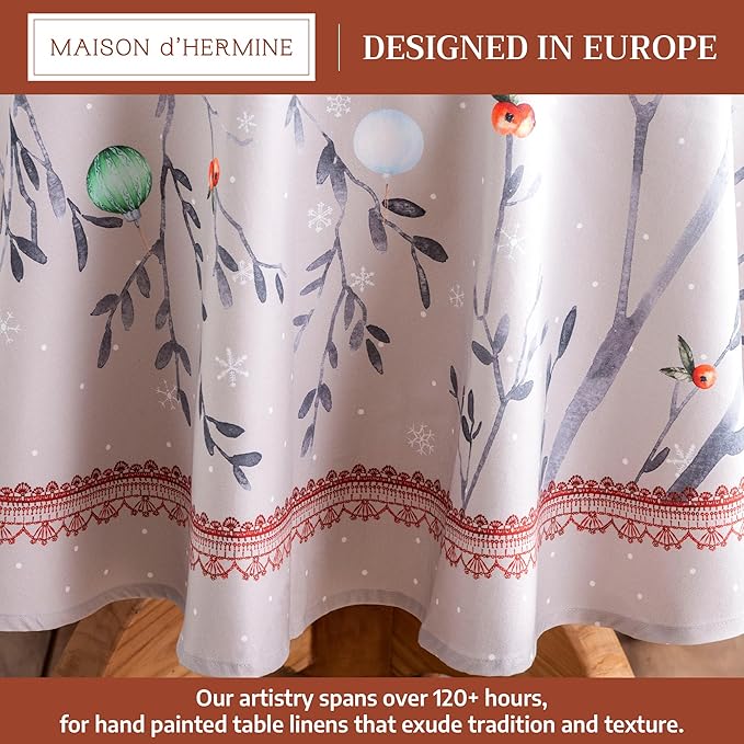 Maison d' Hermine Table Cloth Round Table 100% Cotton 69 Inches Fall Tablecloth Reusable Everyday Use for Thanksgiving Christmas Decorations Dining Farmhouse Party (Fairy Christmas)