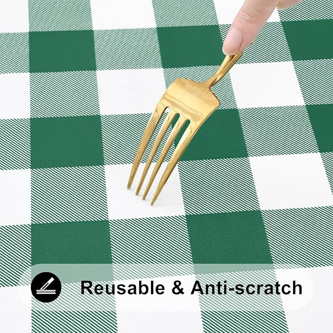 Smiry Rectangle Picnic Table Cloth, Elastic Waterproof Fitted Vinyl Tablecloths, Flannel Backed Buffalo Plaid Table Covers for Dining, Camping, Outdoor (Emerald Green and White, 24" x 48")