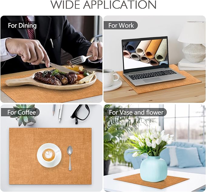 Faux Leather Placemats Set of 4 Washable PU Table mats for Kitchen Table - Heat Resistant, Waterproof, Easy Clean, Anti Slip 11.8" x 17" (Yellow-4 Pack)