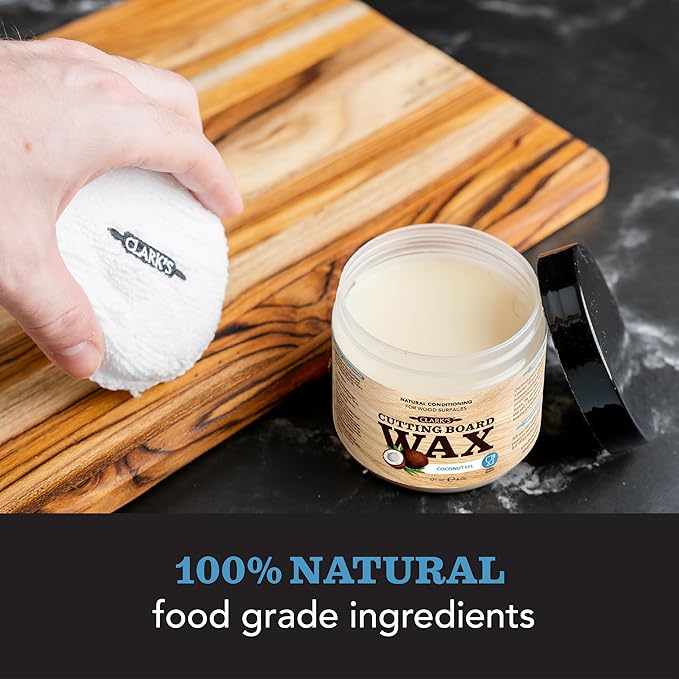 CLARK'S Coconut Cutting Board Finishing Kit - Refined Coconut Oil (12oz), Wax (6oz), Applicator and Buffing Pad - Butcher Block Oil and Wax