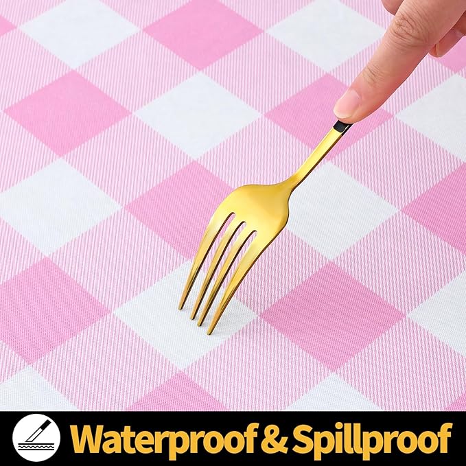 Smiry Rectangle Picnic Table Cloth, Elastic Waterproof Fitted Vinyl Tablecloths, Flannel Backed Buffalo Plaid Table Covers for Dining, Camping, Valentines (White and Pink, 30" x 60")