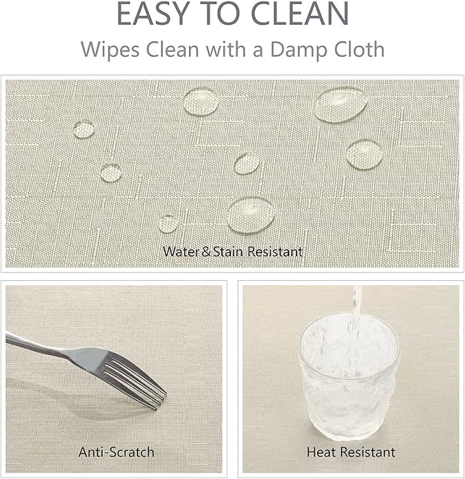 Rectangle 4 Feet Tablecloth 52x70 inch Linen Textured Table Cloth Stain and Wrinkle Resistant Washable Polyester, Decorative Table Cover Waterproof for Dining, Buffet and Camping, Beige