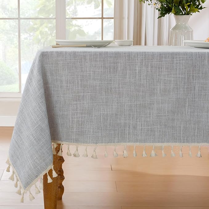 JIALE Textured Tablecloth, Heavy Duty Linen Style Farmhouse Table Cloth Rectangle Table, Wrinkle-Free Washable Waterproof Table Cover for Kitchen, Dining, Parties, 55"x55", Light Grey