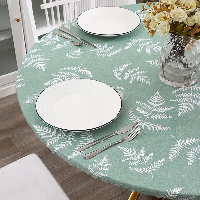 Walrus Round Vinyl Fitted Tablecloth with Flannel Backing Elastic Edge Design Table Cover Waterproof Oil-Proof PVC Table Cloth Stain-Resistant Best for 37"-44" Round
