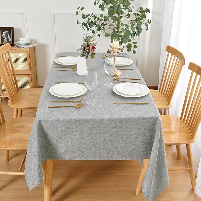 JIUZHEN Square Table Cloth Faux Linen Farmhouse Tablecloth Wrinkle and Stain Resistant Decorative Fabric Table Cover for Kitchen, Dining Room, Parties and Camping, Light Grey, 70 x 70 Inch