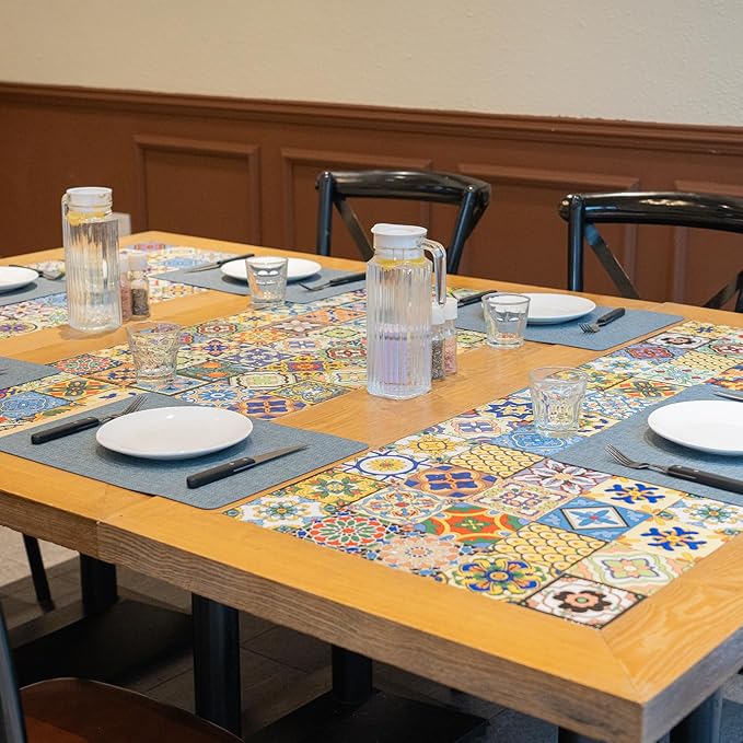 Heat Resistant Placemats Set of 4, 17x12in Waterproof Wipeable Faux Leather Non Slip Table Mats, Easy to Clean, Stain Resistant, for Kitchen Dining Room– Charcoal Blue