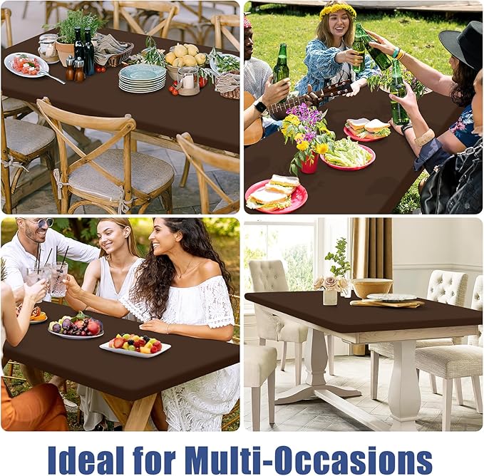 Spandex 8 Foot Rectangle Table Cloth 2 Pack, Elastic Fitted Tablecloths for Picnic, Stretch Washable Patio Table Cover for Outdoor, Camping, Banquet and Parties (Coffee, 30"x96")