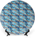 Ceramic Display Plate, Abstract Ceramic Hanging Decorative Plate, Modern Art Stripes Swirls Waves Trippy, 7 Inch, Living Room Kitchen Decoration Household, Grey Blue White
