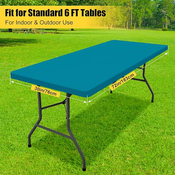 Smiry Rectangle Tablecloth, Elastic Fitted Flannel Backed Vinyl Tablecloths for 6ft Folding Tables, Waterproof Wipeable Table Covers for Indoor, Outdoor, Picnic and Camping (Turquoise, 30"x72")