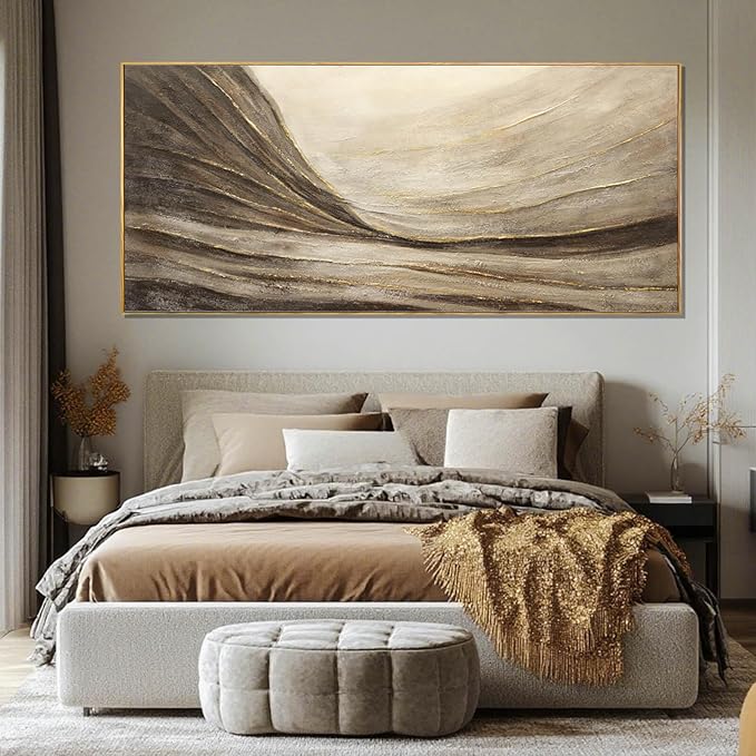 MLART99 Brown And Gold Wave Minimalist Artwork Textured Wall Art Rustic Abstract Oversized Decoration - 32x70 Inch Extra Large Contemporary Canvas for Living Room Entryway Decor