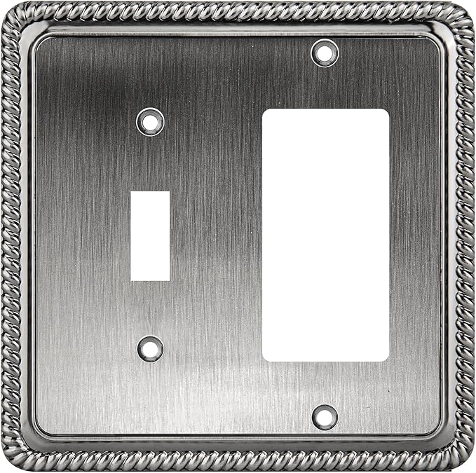 Henne Bery Rope Edge Decorative Wall Plate Switch Plate Outlet Cover (Toggle/Decorator, Heirloom Silver)
