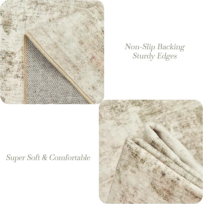 Abstract Rug 8x10 Large Living Room Rugs Neutral Modern Washable Area Rugs for Bedroom Dining Room Non-Slip Stain Resistant Foldable Thin Rug Beige Gray