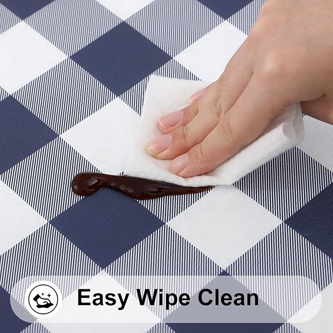 Smiry Square Picnic Table Cloth, Elastic Waterproof Fitted Vinyl Tablecloths, Flannel Backed Buffalo Plaid Table Covers for Dining, Camping, Outdoor (White and Navy, 36" x 36")