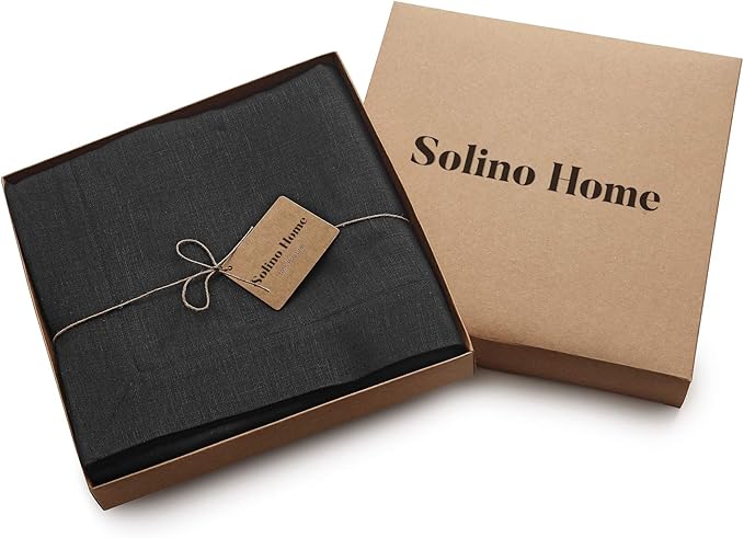 Solino Home Linen Black Tablecloth 60 x 108 Inch - 100% Pure Linen Rectangular Tablecloth - Machine Washable Table Cloth for Winter, Easter - Fete