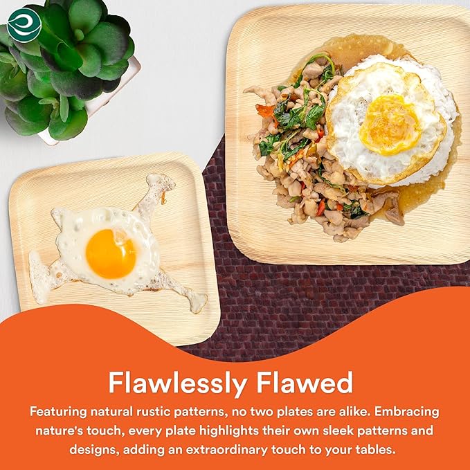 ECO SOUL Palm Leaf Square Plates 7" & 10" (50 Count) Compostable|Biodegradable| Eco-Friendly Disposable Party Plates for Appetizers - Dinner Parties, Wedding, Events & Camping Essentials
