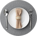Round Placemats Set of 8 Plastic Woven Placemats Washable Wipeable Table Mats for Dining Table Heat Resistant Non-Slip Circle Place Mats (Gray)