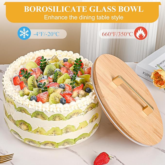 Glass Trifle Bowl with Airtight Lid, 197oz Large Salad Bowl, Glass Serving Bowl for Popcorn, Cake, Salad, Fruit, Baking, Dessert and Party Diy, BPA Free, Oven, Dishwasher Safe