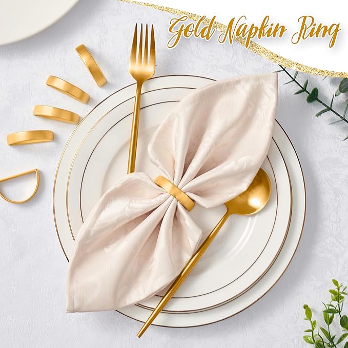 APTWOW 20PCS Gold Napkin Rings, Semicircle Metal Gold Napkin Holder Buckles, Fall Thanksgiving Christmas Napkin Rings for Dinner Table Decor, Wedding, Banquet, Valentines Day