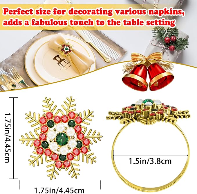 ZeeDix Christmas Colorful Snowflake Napkin Rings Set of 6, Napkins Ring for Dinning Table - Rustic Dinner Tables Decoration for Wedding Receptions Christmas Thanksgiving Holiday Party Dinner Parties