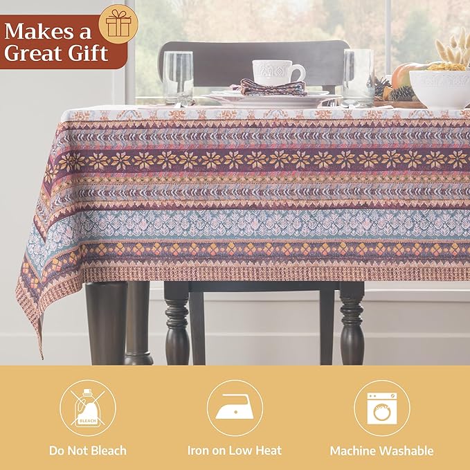 Maison d' Hermine Table Cloth Rectangle Table 100% Cotton 60 x 120 Inches Fall Tablecloth Reusable Everyday Use for Thanksgiving Christmas Decorations Dining Farmhouse Party (Fair Isle)