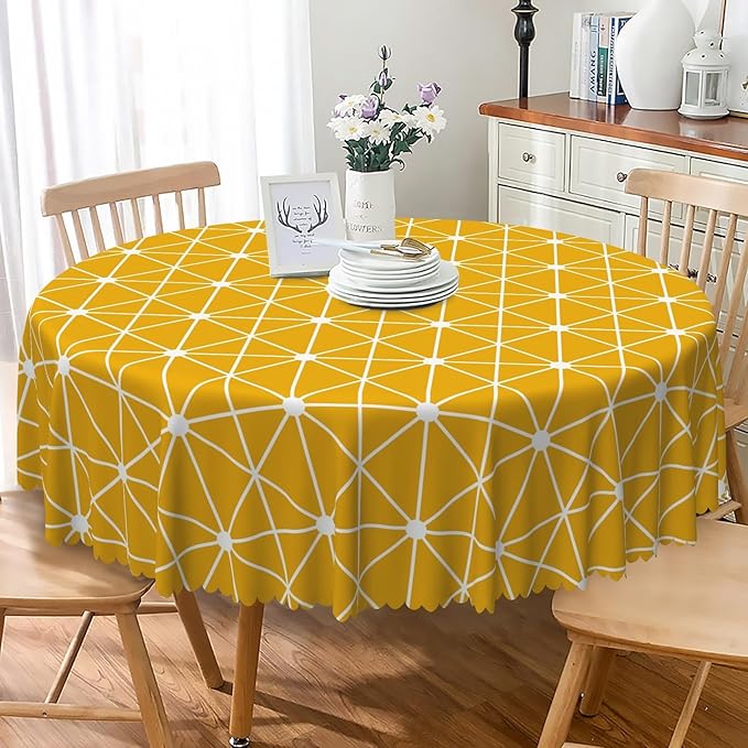 Laeacco 36 Inch Geometric Round Tablecloth Orange Triangle Modern Geometric Abstract Art Print Table Cloth Washable Waterproof Wrinkle Free Table Cover for Kitchen Dining Picnic Party Decoration