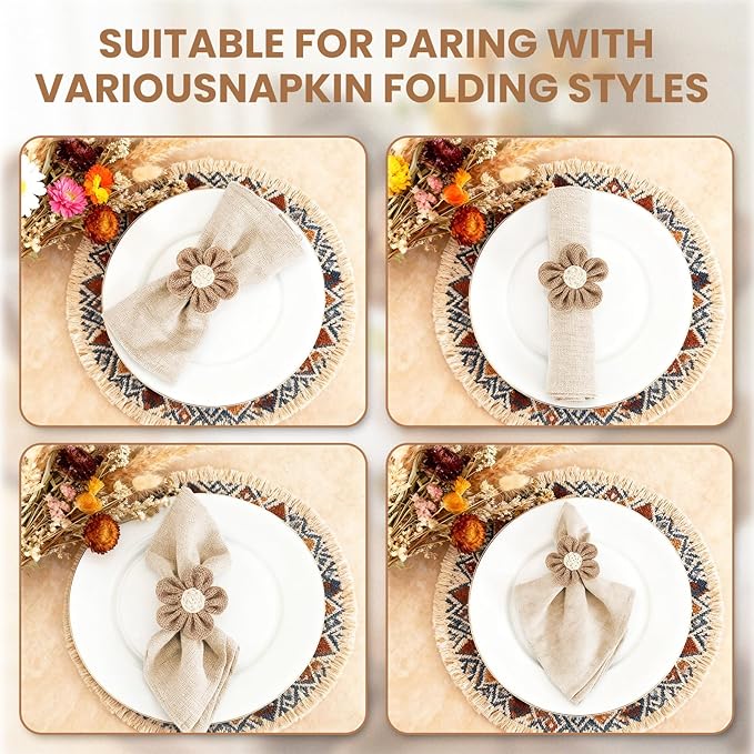 Valentine's Day Napkin Rings Set of 6 Handmade Rustic Napkin Rings Reusable Boho Napkin Ring for Elegant Dining Table Decoration Perfect for Christmas, Thanksgiving, Wedding, Holiday, Everyday Use