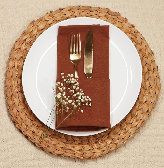 PurpleEssences Rust Set of 6 Cloth Dinner Napkins 100% Cotton 18x18 Inch - Soft Durable Washable - Ideal for Farmhouse Party Christmas Holiday Winter - Perfect Everyday Use Table Linen - Rust