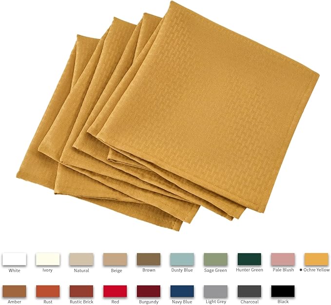 maxmill Cloth Napkins Weaved Texture Pattern Soft Comfortable and Luxury Serviette for Restaurant Family Dinners Weddings Parties and Banquets Set of 4 Pieces, 20 x 20 Inch Ochre Yellow
