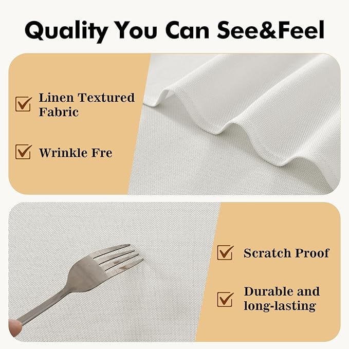 JIUZHEN Round Table Cloth Faux Linen Farmhouse Tablecloth Wrinkle and Stain Resistant Decorative Fabric Table Cover for Kitchen, Dining Room, Parties and Camping, White, 90 Inch Round