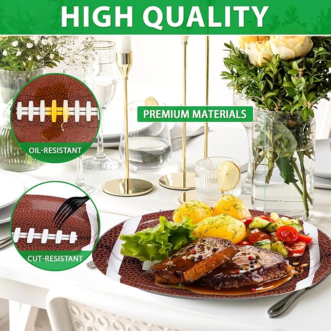 50 Pcs Football Oval Plates 10" x 12" Large Football Paper Plates 400 GSM Disposable Heavy Duty Football Birthday Party Decorations for Football Theme Party Supplies Sports Game Tailgate Party Decor