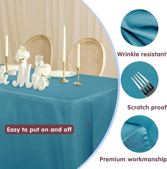 HolidayIdeas Fitted Teal Table Covers - 96 x 30 Inch - 2 Pack Rectangle Tablecloths for 8 Foot Tables, Polyester Fabric Tablecloth for Parties, Baby Shower, Wedding, Trade Show