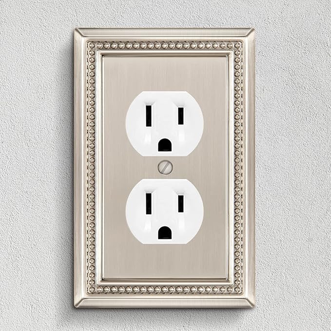 Henne Bery Sunken Pearls Heavy Duty Decorative Wall Plate Switch Plate Outlet Cover (Single Duplex, 2 Pack, Satin Nickel)