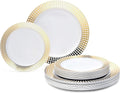 OCCASIONS 120 Plates Pack,(60 Guests) Premium Wedding Party Disposable Plastic Plates Set -60 x 10.25'' Dinner + 60 x 7.5'' Salad/Dessert(Princess White/Gold)