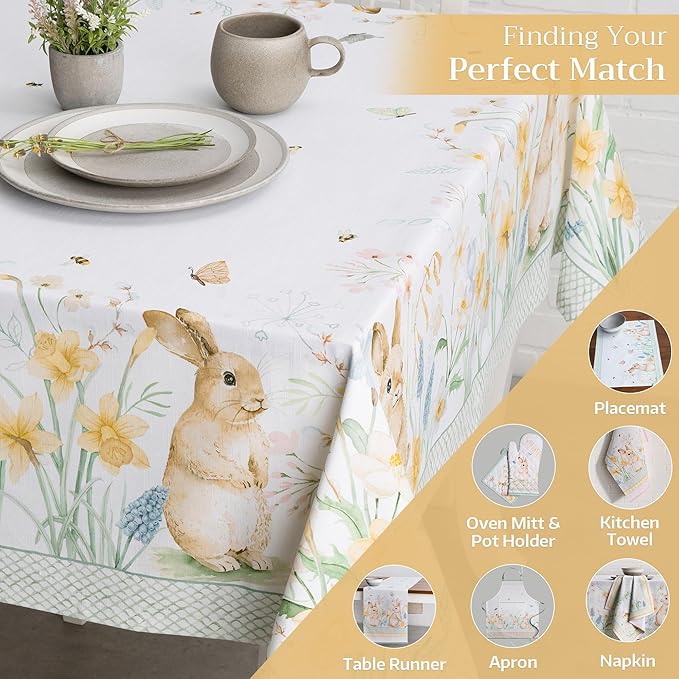 Maison d' Hermine Table Cloth Rectangle Table 100% Cotton 60 x 108 Inches Tablecloth Reusable Decorative for Dining Room Farmhouse Home Valentines Day Decorations Spring Summer - Easter Dew