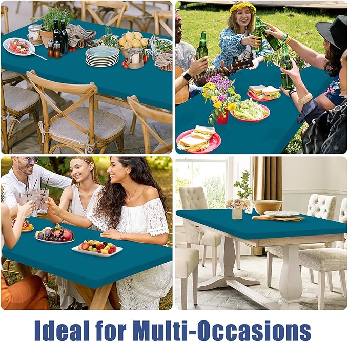 Spandex 4 Foot Rectangle Table Cloth 2 Pack, Elastic Fitted Tablecloths for Picnic, Stretch Washable Patio Table Cover for Outdoor, Camping, Banquet and Parties (Peacock Blue, 24"x48")