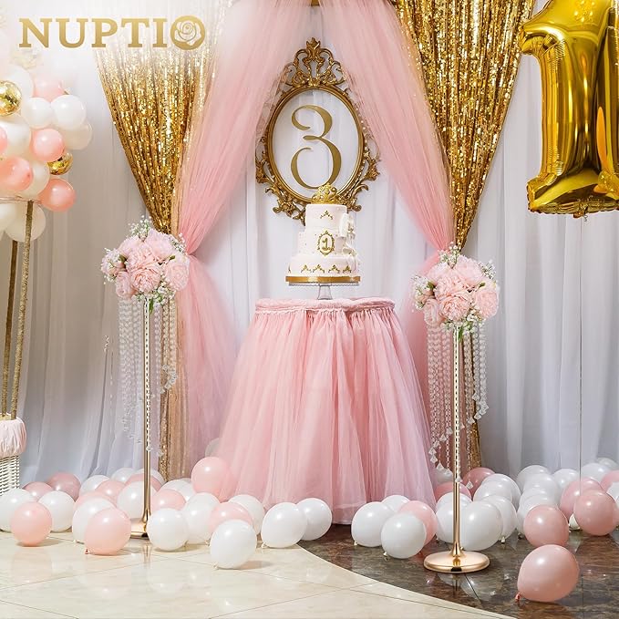 Nuptio Gold Crystal Flower Vases for Weddings, 10 Pcs 35.4in Tall, Elegant Decorations
