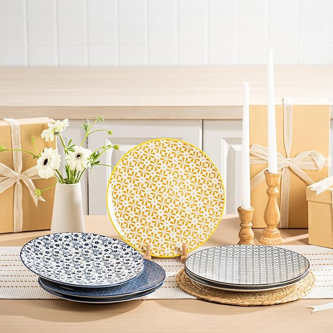 Dinner Plates Set of 6, 10.5 Inch Ceramic Dish Set Plate Set for Kitchen, Microwave, Oven and Dishwasher Safe, Scratch Resistant