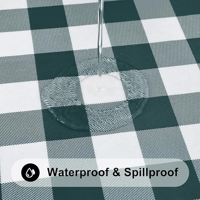 Smiry Rectangle Picnic Table Cloth, Elastic Waterproof Fitted Vinyl Tablecloths, Flannel Backed Buffalo Plaid Table Covers for Dining, Camping, Outdoor (Hunter Green and White, 24" x 48")