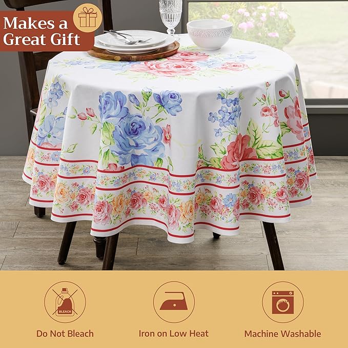 Maison d' Hermine Table Cloth Round Table 100% Cotton 69 Round Inches Tablecloth Reusable Decorative for Dining Room Farmhouse Home Valentines Day Decorations Spring Summer - Vintage Floral