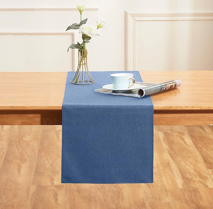 Vintage Blue Table Runner 13 x 90 Inches Long, Cotton Linen Table Linen for Memorial Day, Spring, Easter, Summer, Party, Wedding, Daily Kitchen Dining Home Decor (13" x 90", Vintage Blue)
