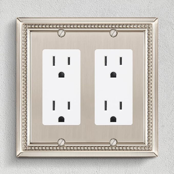 Henne Bery Sunken Pearls Heavy Duty Decorative Wall Plate Switch Plate Outlet Cover (Double Decorator, Satin Nickel)