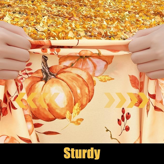 Smiry Rectangle Thanksgiving Table Cloth, Waterproof Elastic Fitted Tablecloths for 6 Foot Tables, Washable Polyester Table Cover for Autumn Harvest Parties (Pumpkin Leaf, 30"x72")