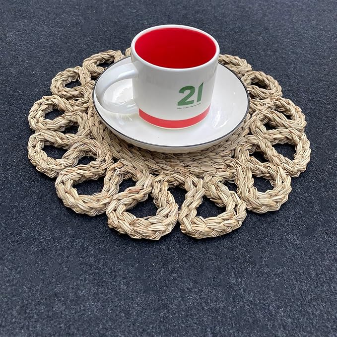 13.8" Set of 6 Seagrass Placemats | Boho Woven Rattan Table Mats | Farmhouse Wicker Spring Plate Chargers Like Water Hyacinth, Seagrass for Wedding, Party, Christmas, Events